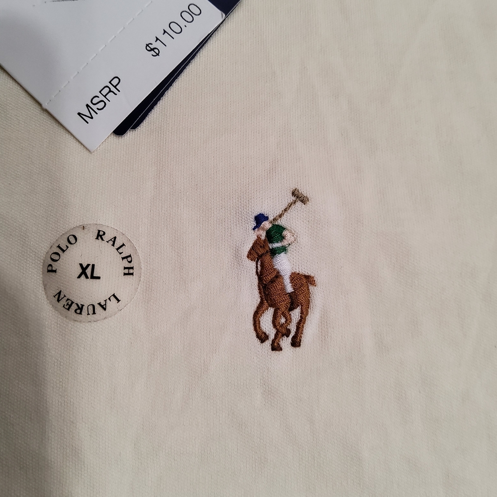 POLO Ralph Lauren Cream Custom Slim Fit Polo Shirt Size XL - Picture 6 of 12
